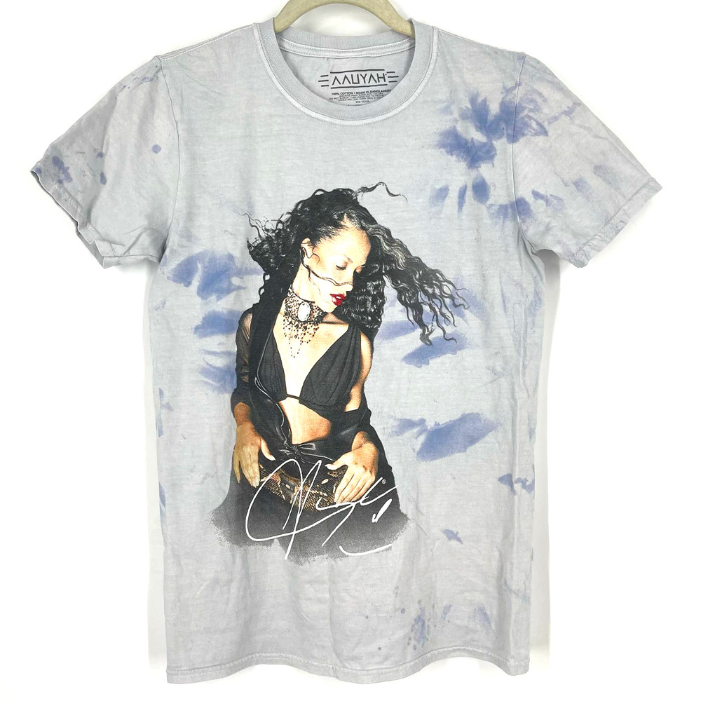 Aaliyah Portrait Band Tee Tie Dye Blue‎ T-Shirt Medium NWOT